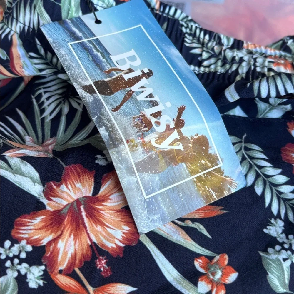 Biwisy Mens Swim Trunks Lined Floral Black Tropical. Brand new XL